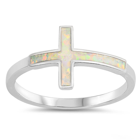 White Lab Opal Cross Knuckle Stackable Ring .925 Sterling Silver Band Sizes 5-10