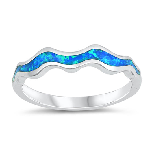 Blue Lab Opal Wave Wavy Water Surf Ring New .925 Sterling Silver Band Sizes 4-10
