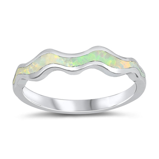 White Lab Opal Wave Statement Stacking Ring .925 Sterling Silver Band Sizes 4-10