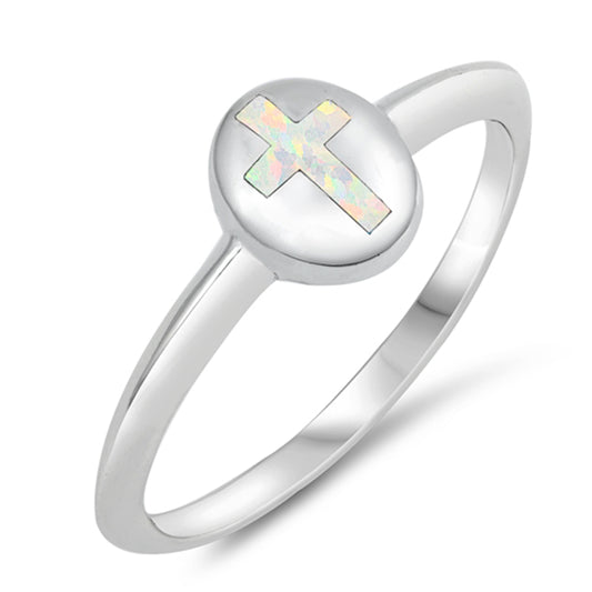 White Lab Opal Christian Cross Purity Ring .925 Sterling Silver Band Sizes 4-10