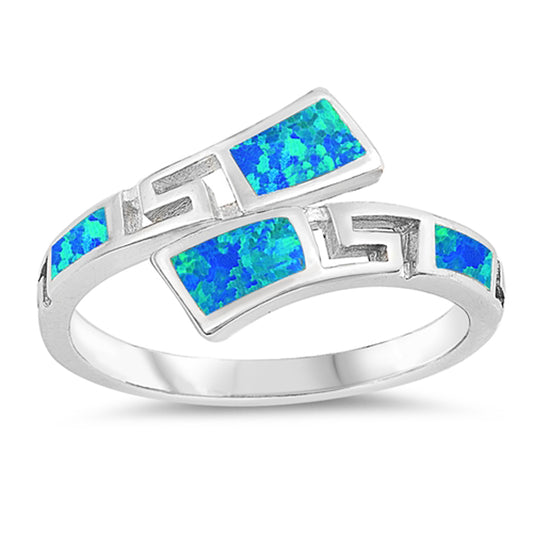 Blue Lab Opal Greek Key Knuckle Tropical Ring Sterling Silver Band Sizes 5-9