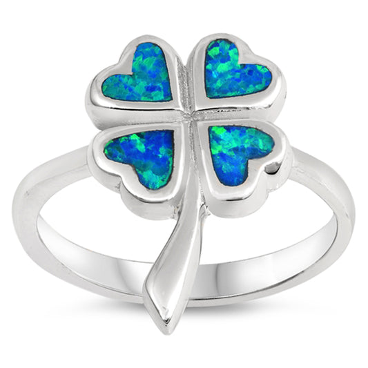 Blue Lab Opal St. Patrick Clover Heart Ring .925 Sterling Silver Band Sizes 6-10
