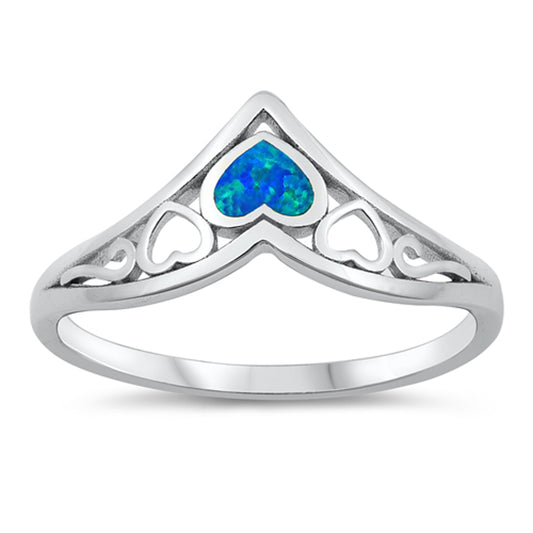 Blue Lab Opal Chevron Heart Filigree Ring .925 Sterling Silver Band Sizes 5-10