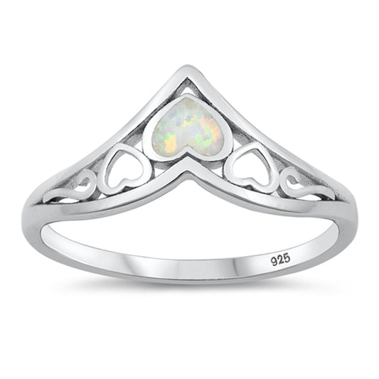 White Lab Opal Cutout V Shape Statement Ring 925 Sterling Silver Band Sizes 5-10