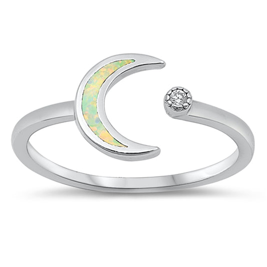 White Lab Opal Moon Star Ring .925 Sterling Silver Band Sizes 4-12