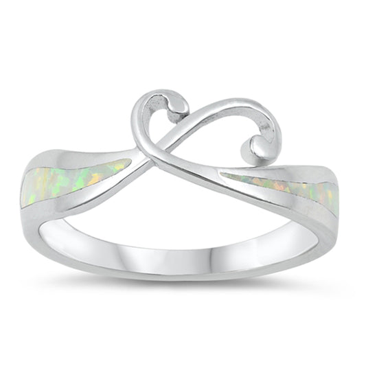 White Lab Opal Criss Cross Flower Knot Wave Ring Sterling Silver Band Sizes 4-10