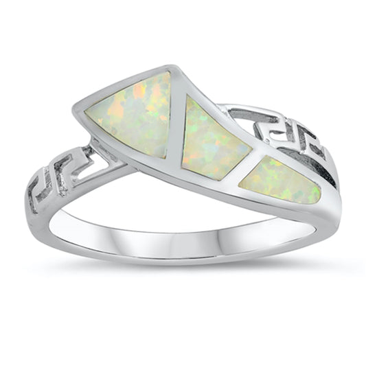 White Lab Opal Greek Key Criss Cross Knot Ring Sterling Silver Band Sizes 5-10