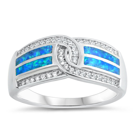 White CZ Blue Lab Opal Line Knot Ring New .925 Sterling Silver Band Sizes 5-10