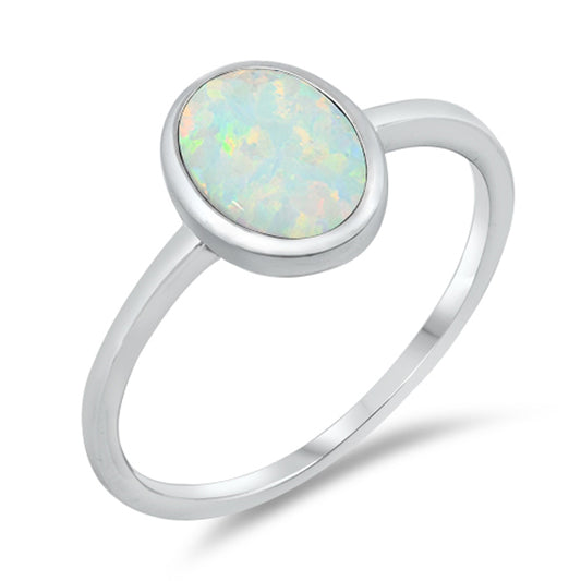 White Lab Opal Oval Solitaire Cute Ring New .925 Sterling Silver Band Sizes 4-10