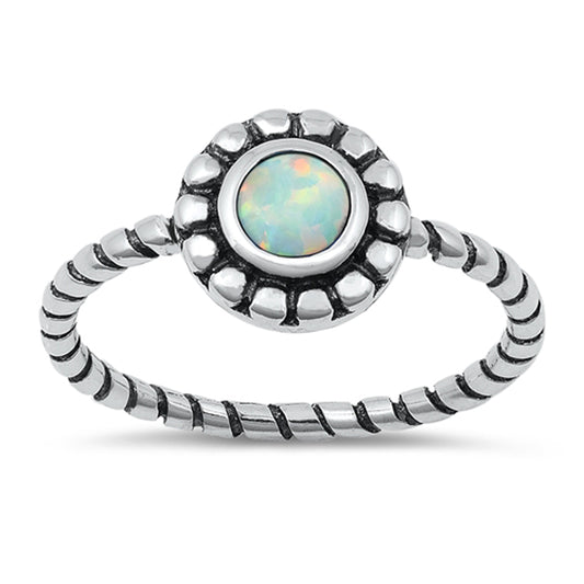 White Lab Opal Beautiful Boho Bezel Ring New 925 Sterling Silver Band Sizes 4-10
