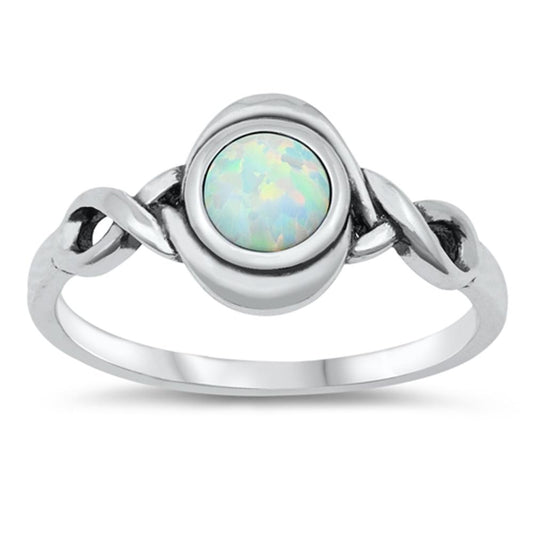 White Lab Opal Oxidized Infinity Celtic Knot 925 Sterling Silver Ring Sizes 4-10