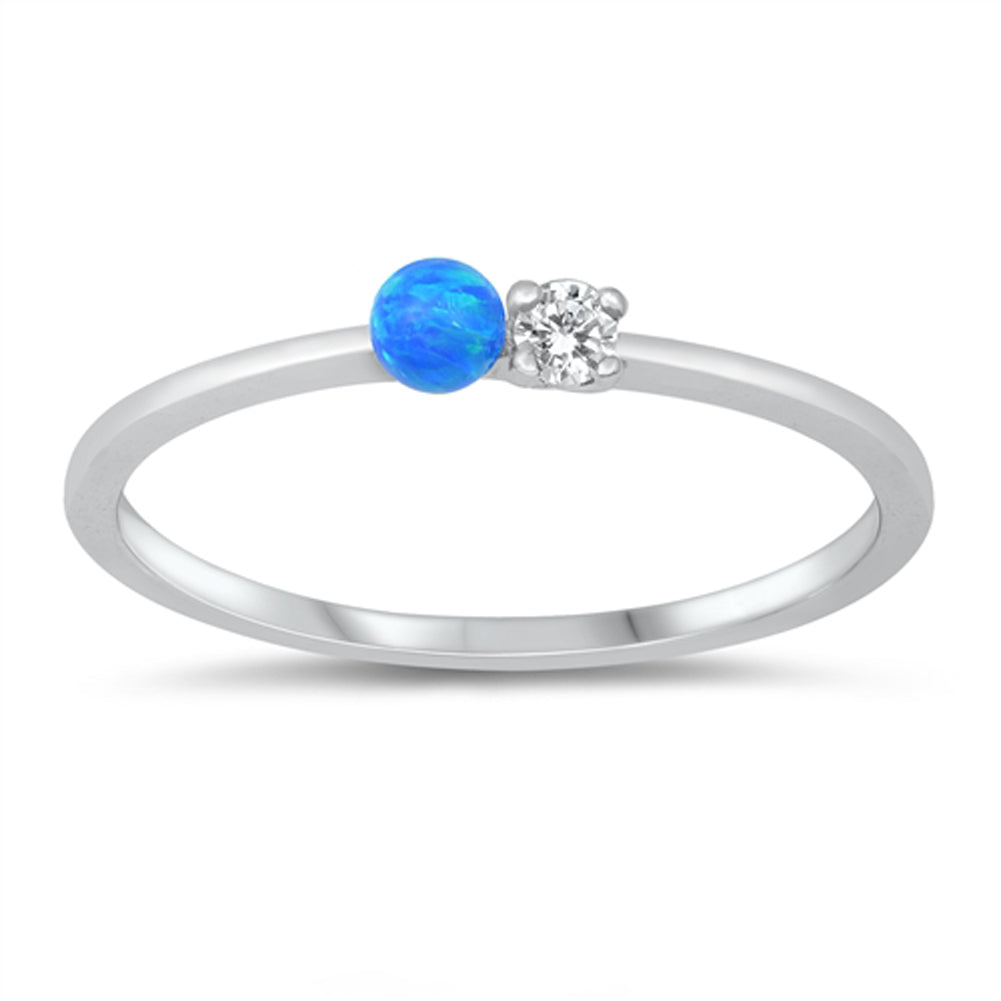 White CZ Blue Lab Opal Traditional Beautiful Ring New .925 Sterling Silver Band Sizes 4-10