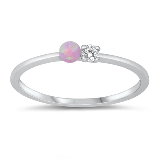 White CZ Pink Lab Opal Double Round Cute Ring New .925 Sterling Silver Band Sizes 4-10