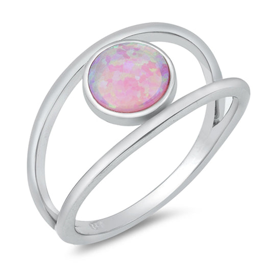 Pink Lab Opal Open Round Fashion Ring New .925 Sterling Silver Band Sizes 5-10