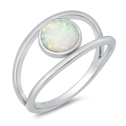 White Lab Opal Open Round Cute Ring New .925 Sterling Silver Band Sizes 5-10