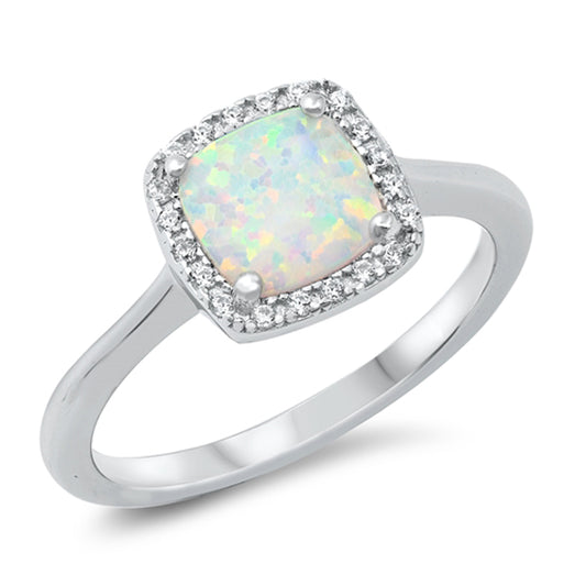 White Lab Opal Square Fashion Ring New .925 Sterling Silver Band Sizes 5-10