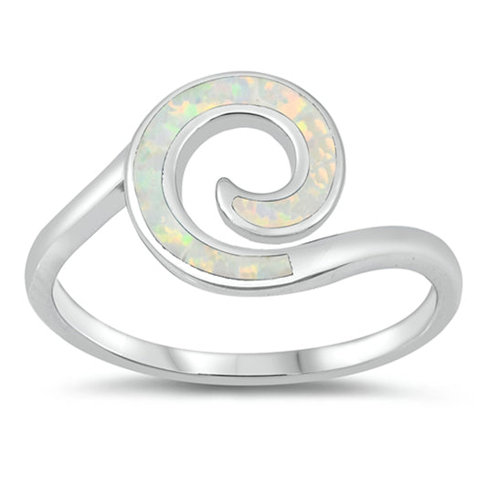 White Lab Opal Filigree Spiral Unique Ring New .925 Sterling Silver Band Sizes 5-10