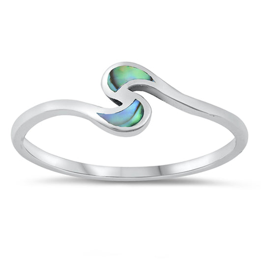 Abalone Polished Mosaic Wave Ring New .925 Sterling Silver Band Sizes 4-10