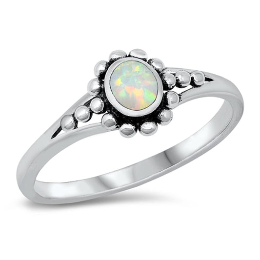 White Lab Opal Polished Oval Ring New .925 Sterling Silver Sizes 4-10