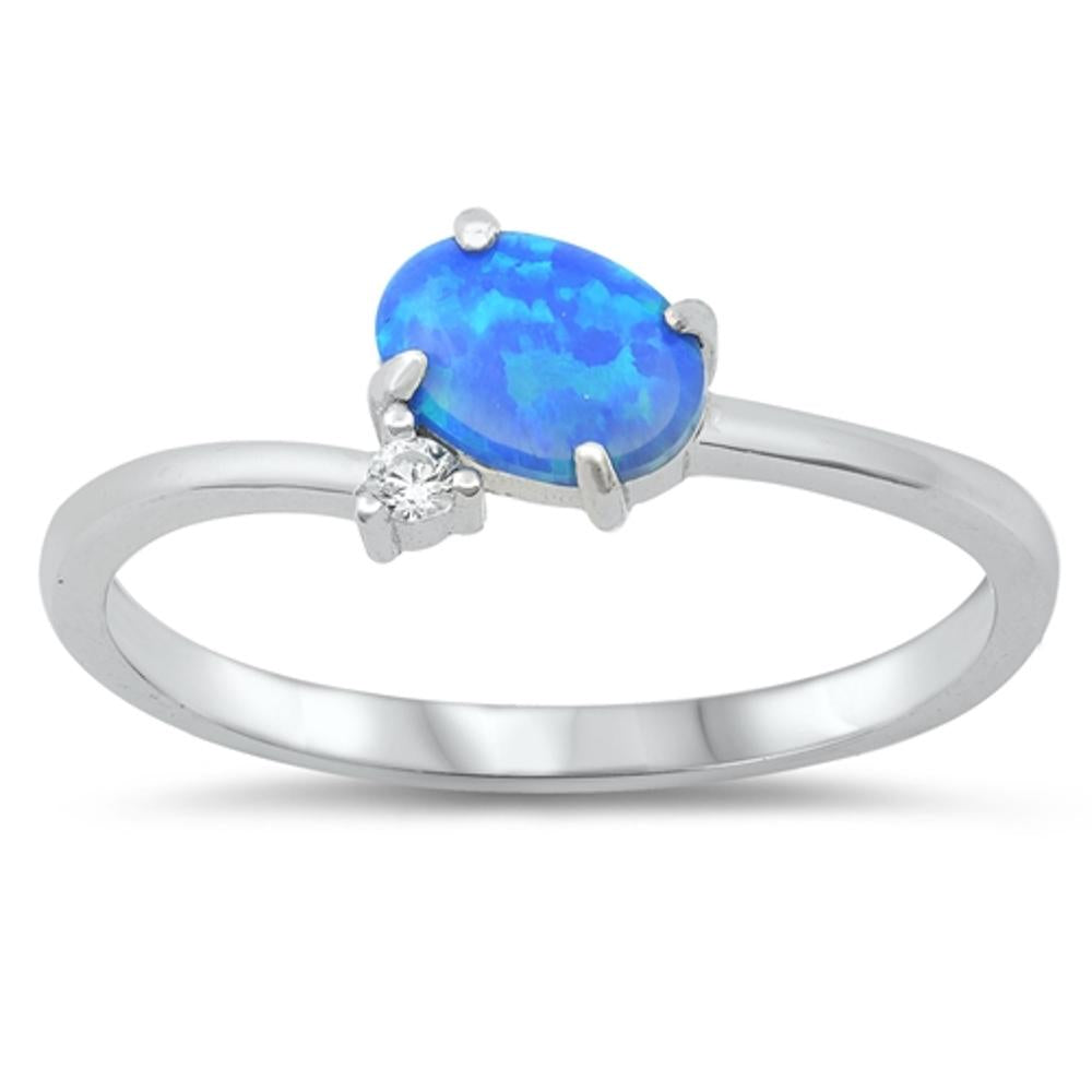 Clear CZ Blue Lab Opal Oval Cute Ring New .925 Sterling Silver Band Sizes 4-10