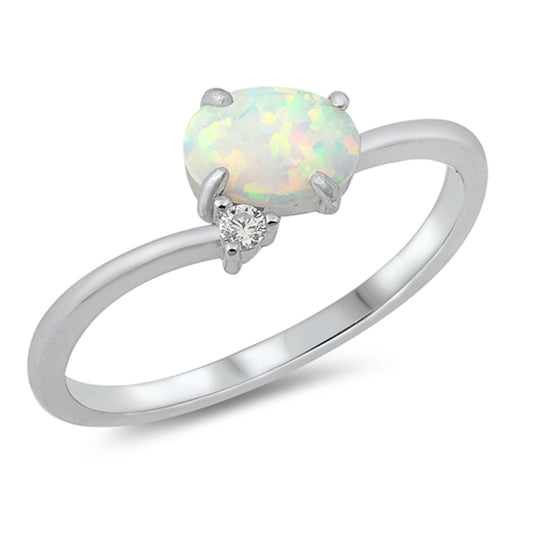 White CZ White Lab Oval Opal Cute Ring New .925 Sterling Silver Band Sizes 4-10