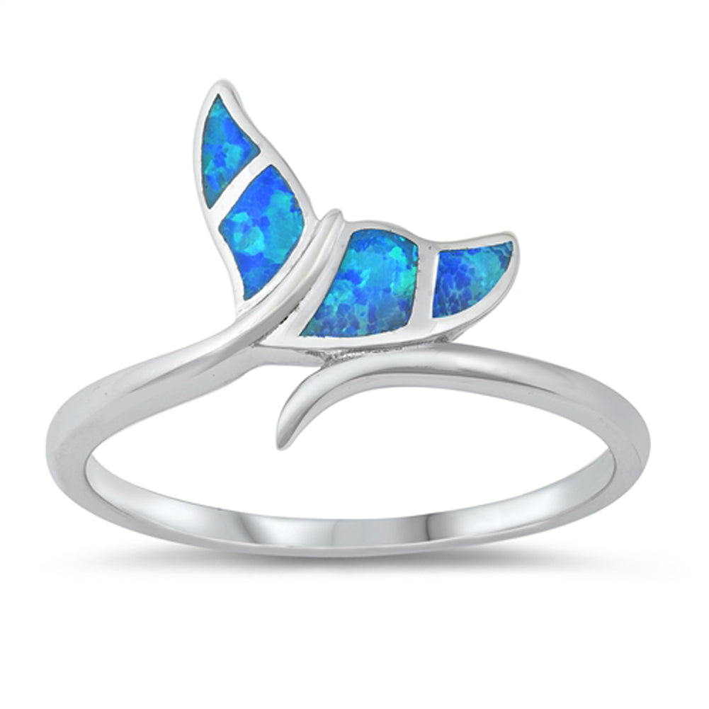 Blue Lab Opal Mosaic Whale Tail Promise Sterling Silver Ring Sizes 5-10