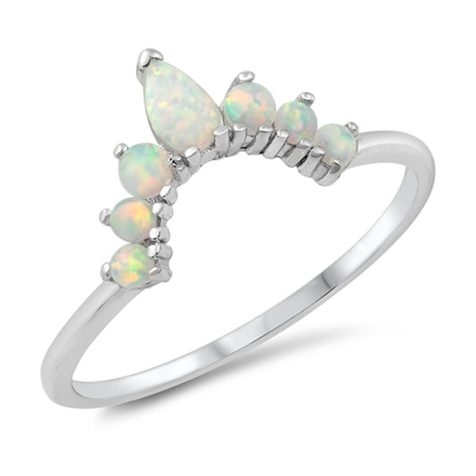 White Lab Opal Classic Tiara Ring New .925 Sterling Silver Band Sizes 5-10