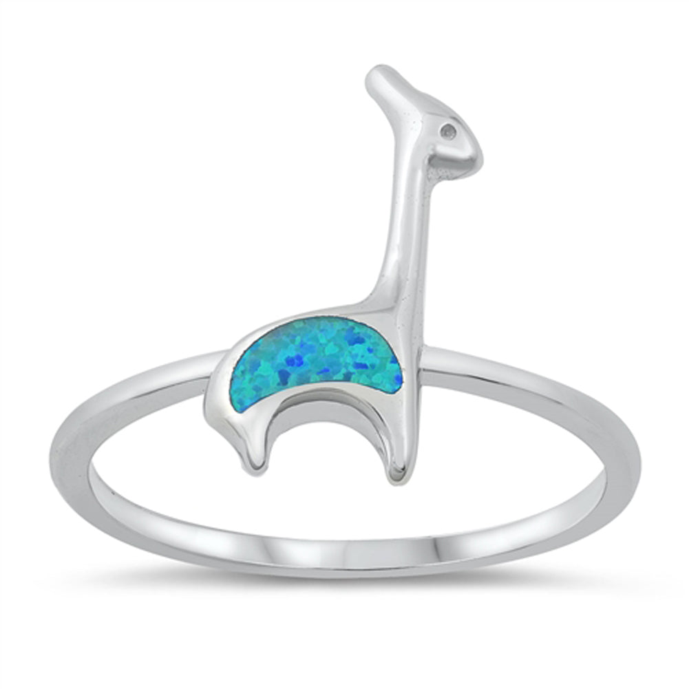 Giraffe Ring Blue Lab Opal Polished New .925 Sterling Silver Band Sizes 5-10