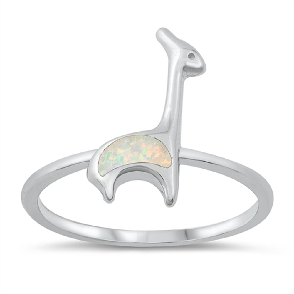 Giraffe Ring White Lab Opal Polished New .925 Sterling Silver Band Sizes 5-10