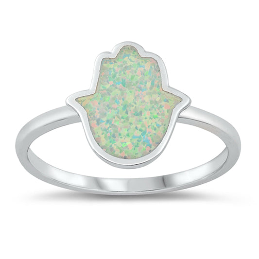 White Lab Opal Wholesale Hamsa Ring New .925 Sterling Silver Band Sizes 5-10