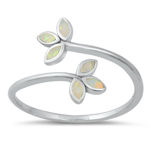 White Lab Opal Leaves Ring Open Promise New .925 Sterling Silver Band Sizes 5-10