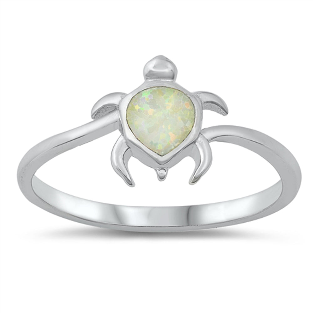 White Lab Opal Promise Sea Turtle Ring New .925 Sterling Silver Band Sizes 5-10