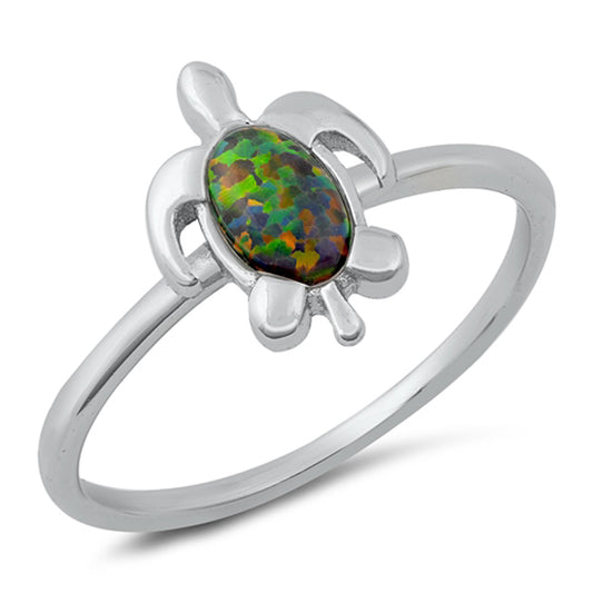 Mystic Lab Opal Sea Turtle Classic Ring New .925 Sterling Silver Band Sizes 5-10