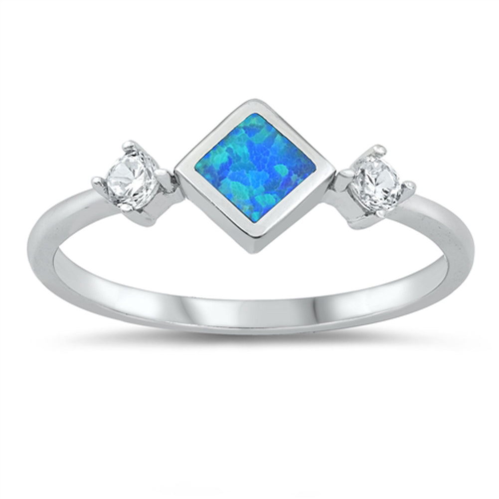 White CZ Blue Lab Opal Classic Ring New .925 Sterling Silver Band Sizes 4-10