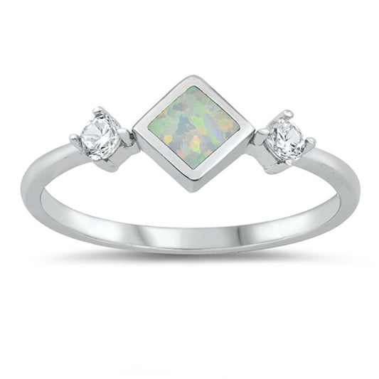 White CZ White Lab Opal Beautiful Ring New .925 Sterling Silver Band Sizes 4-10