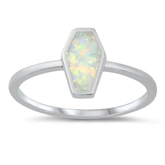 White Lab Opal Vampire Coffin Ring New .925 Sterling Silver Band Sizes 4-10
