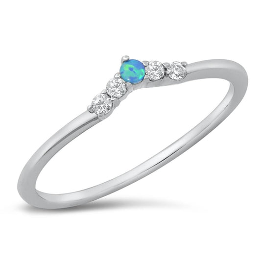 White CZ Blue Lab Opal Polished Ring New .925 Sterling Silver Band Sizes 5-10