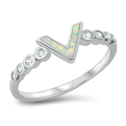 White Lab Opal Studded Chevron Ring New .925 Sterling Silver Band Sizes 5-10