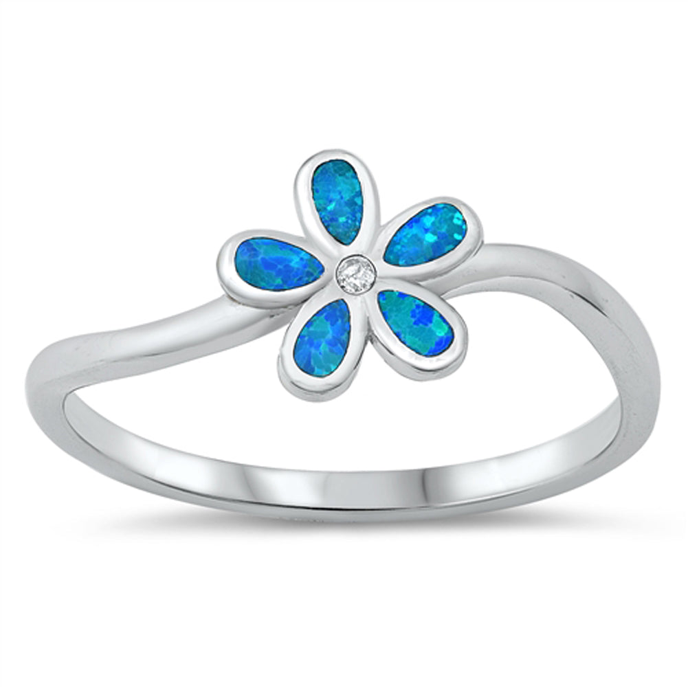 Blue Lab Opal Simple Flower Ring New .925 Sterling Silver Band Sizes 5-10