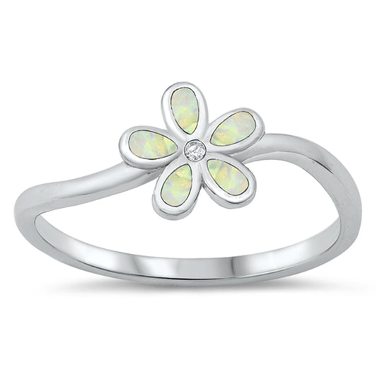 White Lab Opal Cute Plumeria Flower Ring New .925 Sterling Silver Sizes 5-10