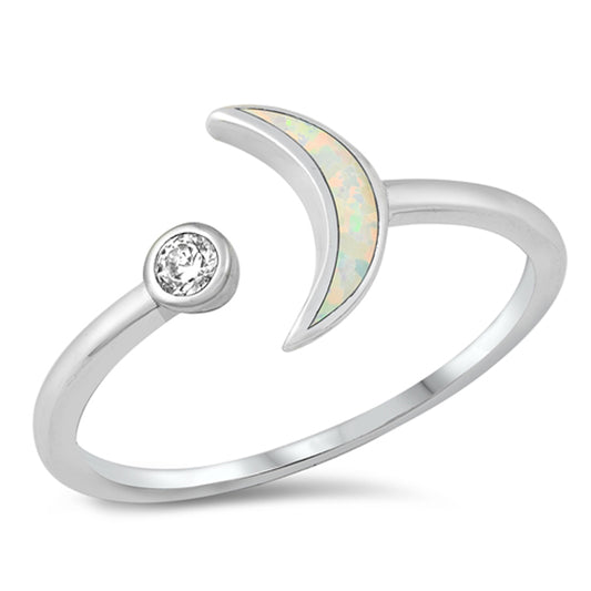 White Lab Opal Open Moon Star Ring New .925 Sterling Silver Band Sizes 4-10