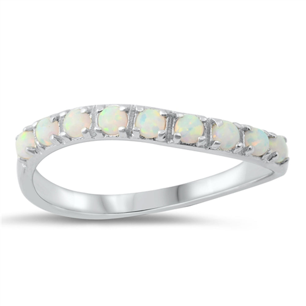 White Lab Opal Asymmetric Wave Promise Ring New .925 Sterling Silver Sizes 4-10