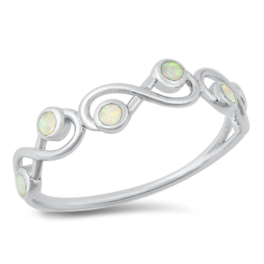 White Lab Opal Infinity Knot Loop Ring New .925 Sterling Silver Band Sizes 4-10