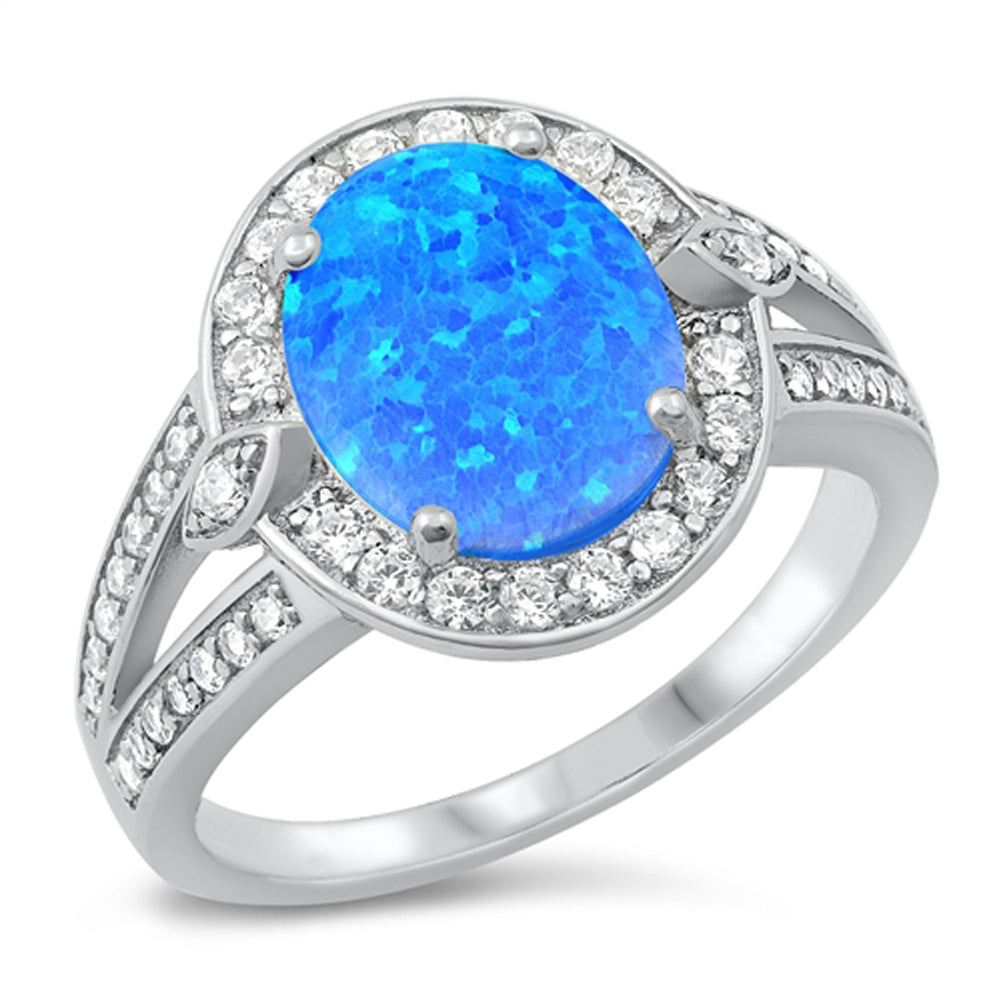 Blue Lab Opal Ornate Promise Ring New .925 Sterling Silver Band Sizes 5-10
