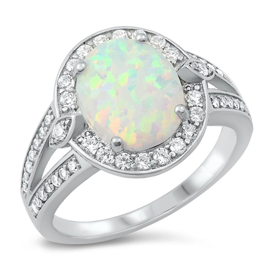 White Lab Opal Elegant Wedding Ring New .925 Sterling Silver Band Sizes 5-10