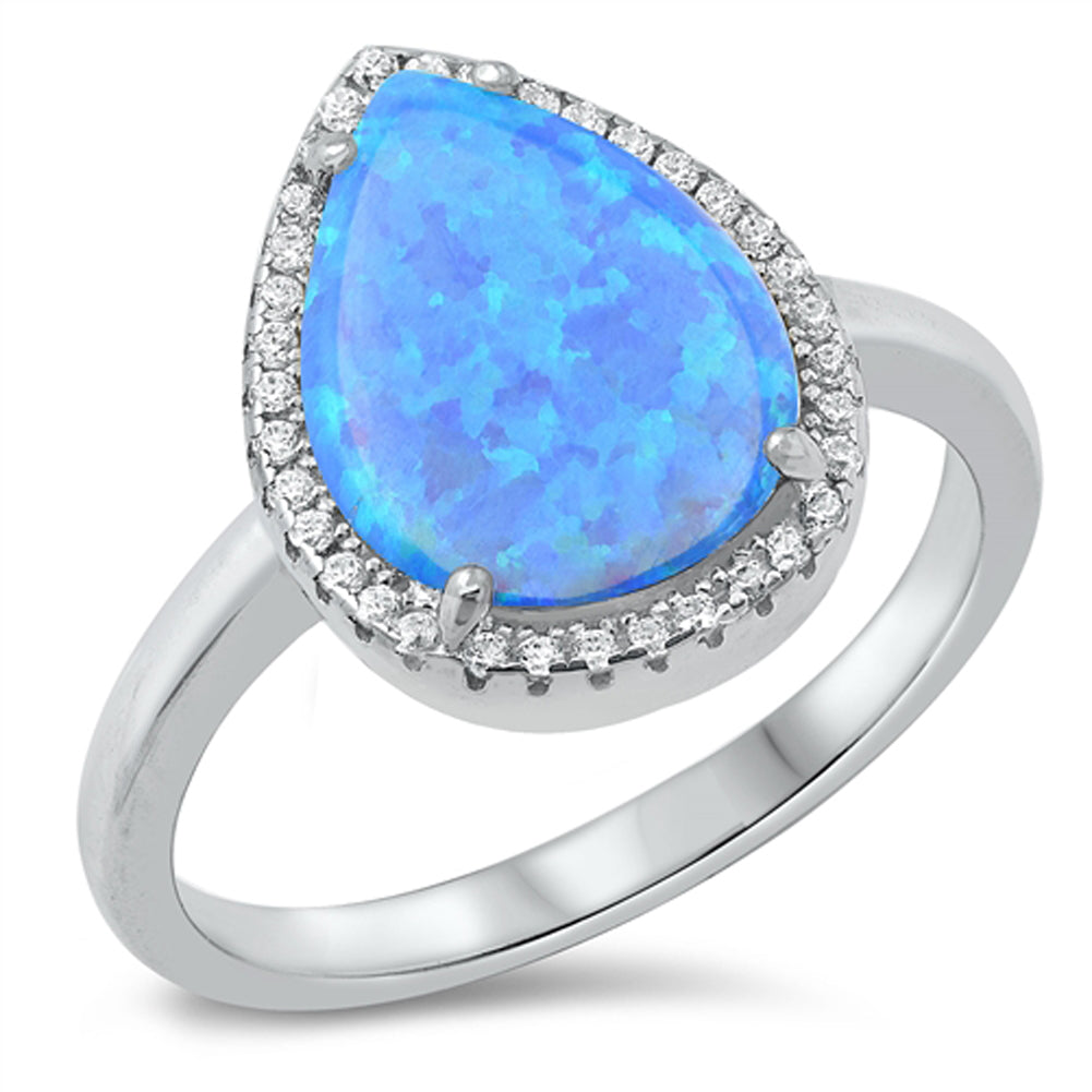 Blue Lab Opal Studded Halo Teardrop Ring New .925 Sterling Silver Sizes 5-10