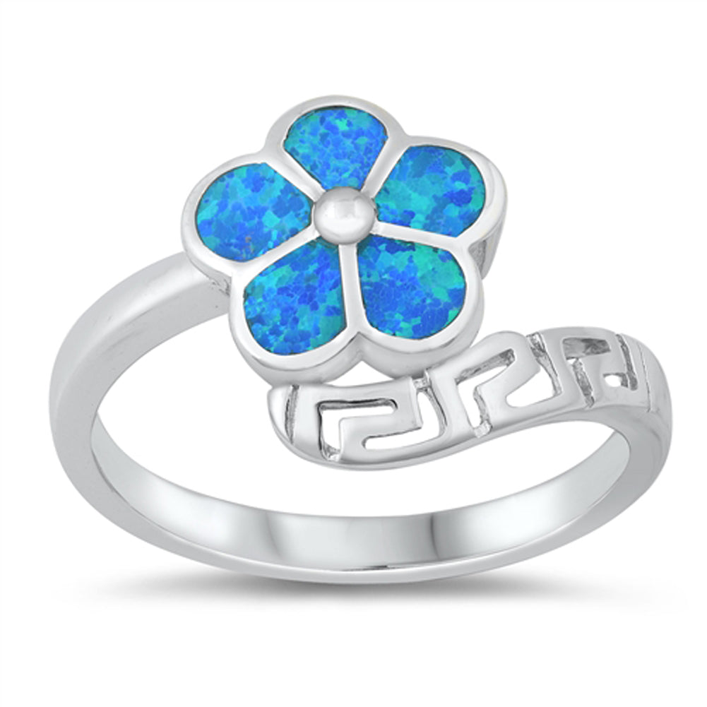 Blue Lab Opal Cute Flower Wrap Ring New .925 Sterling Silver Band Sizes 5-10