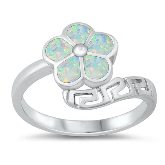 White Lab Opal Flower Wrap Ring New .925 Sterling Silver Band Sizes 5-10