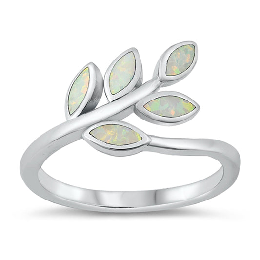 White Lab Opal Woodland Plant Branch Ring New .925 Sterling Silver Sizes 5-10