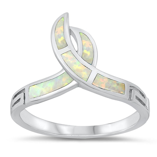 White Lab Opal Twist Love Ring .925 Sterling Silver Band Sizes 5-10